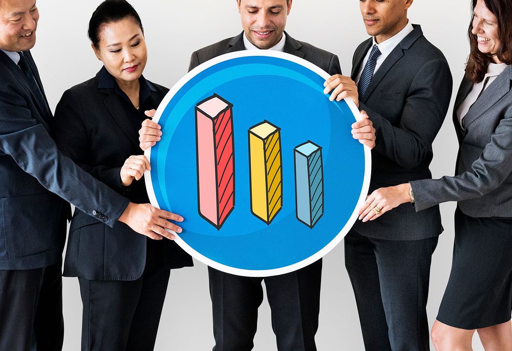 Business people holding a graph icon