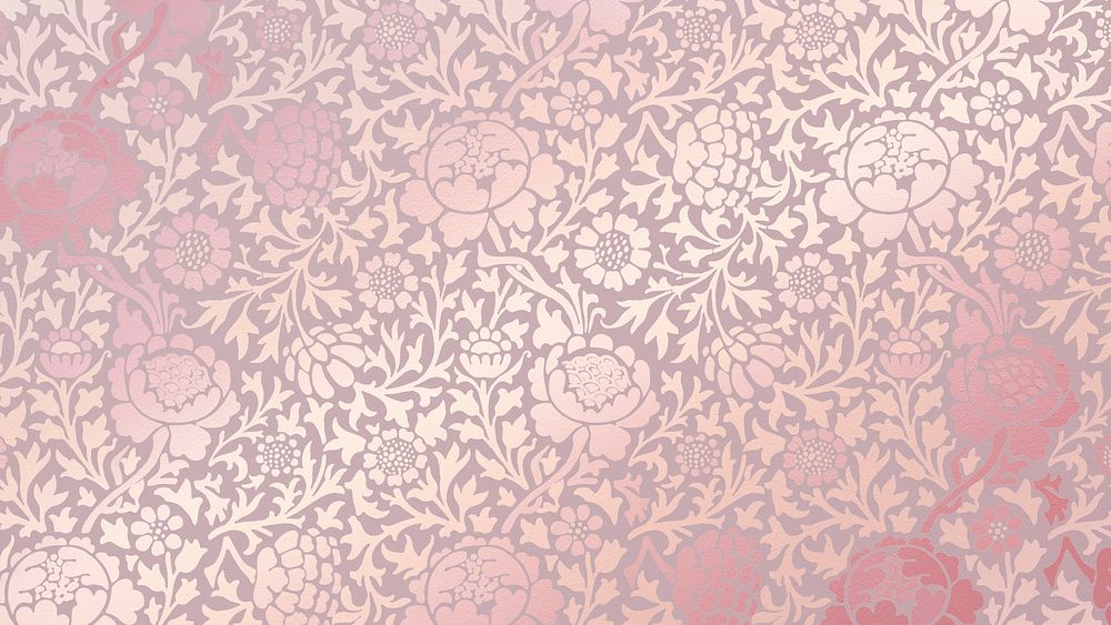 Elegant floral computer wallpaper, pink gradient vintage background, remix from artwork by William Morris