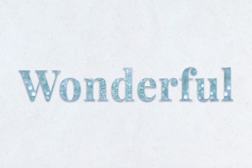 Glittery wonderful light blue typography on a blue background