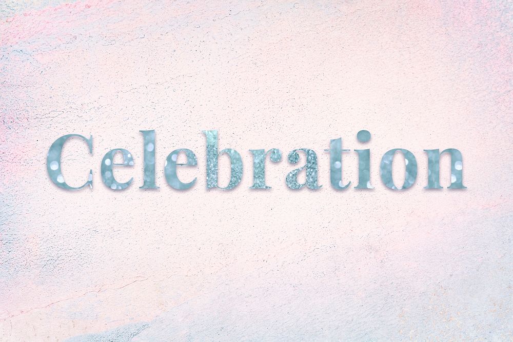 Glittery celebration light blue font on a pastel background