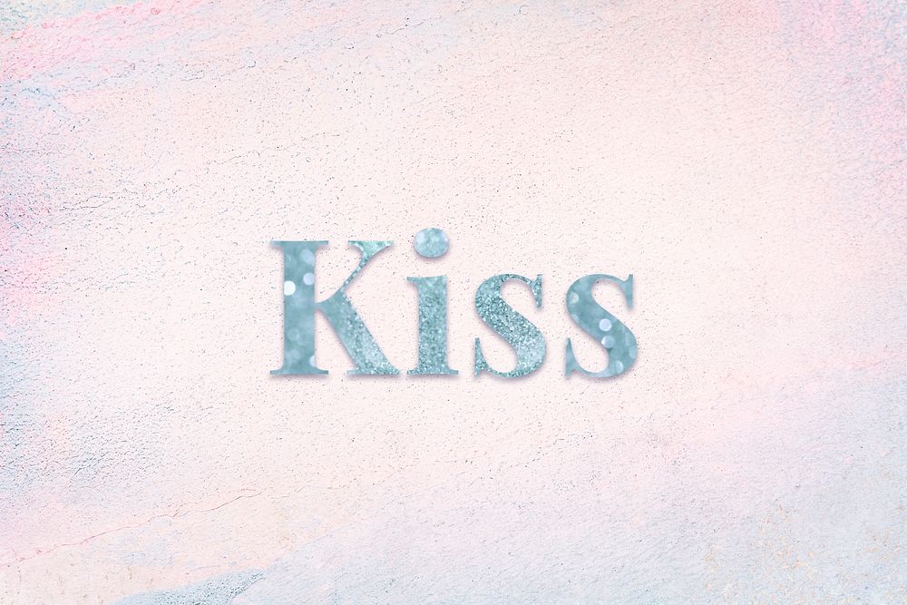 Glittery kiss blue typography on a pastel background