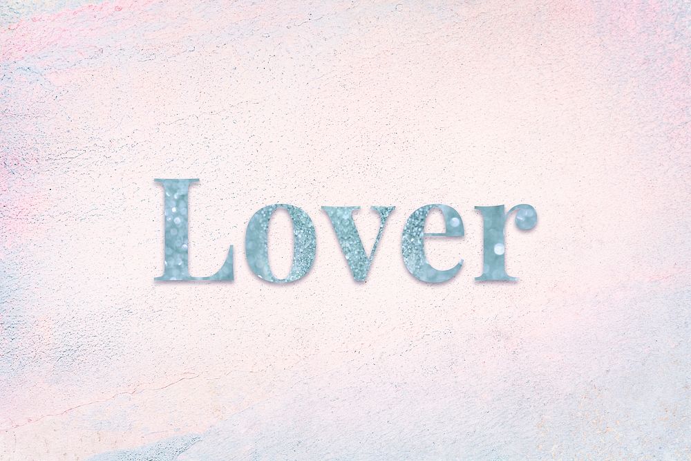 Glittery lover blue typography on a pastel background