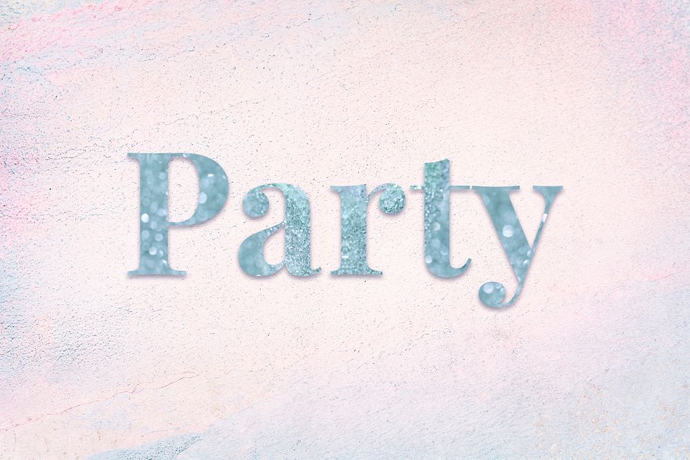 Glittery party light blue typography on a pastel background