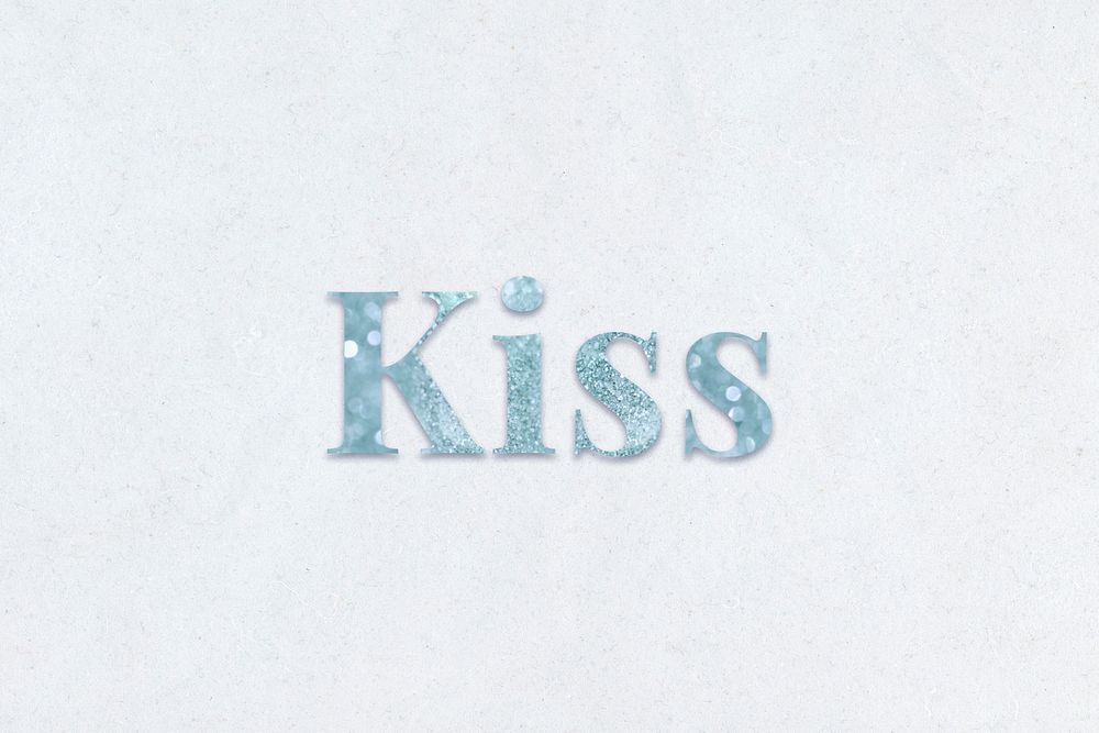 Kiss light blue glitter typography on a blue background