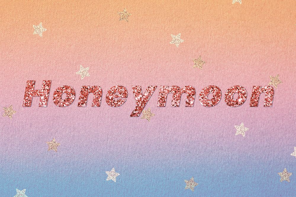 Glittery honeymoon word lettering font 