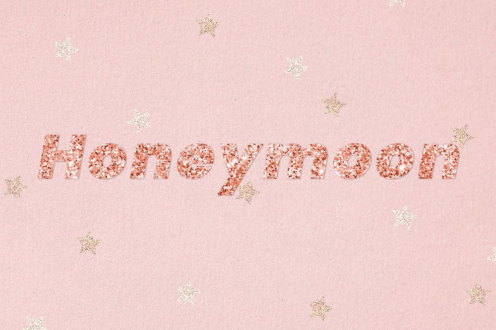 Glittery honeymoon typography on star patterned background