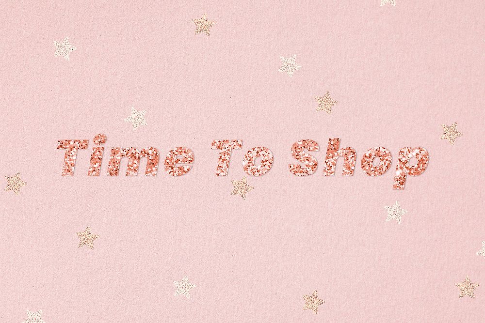 Glittery time to shop typography on star patterned background