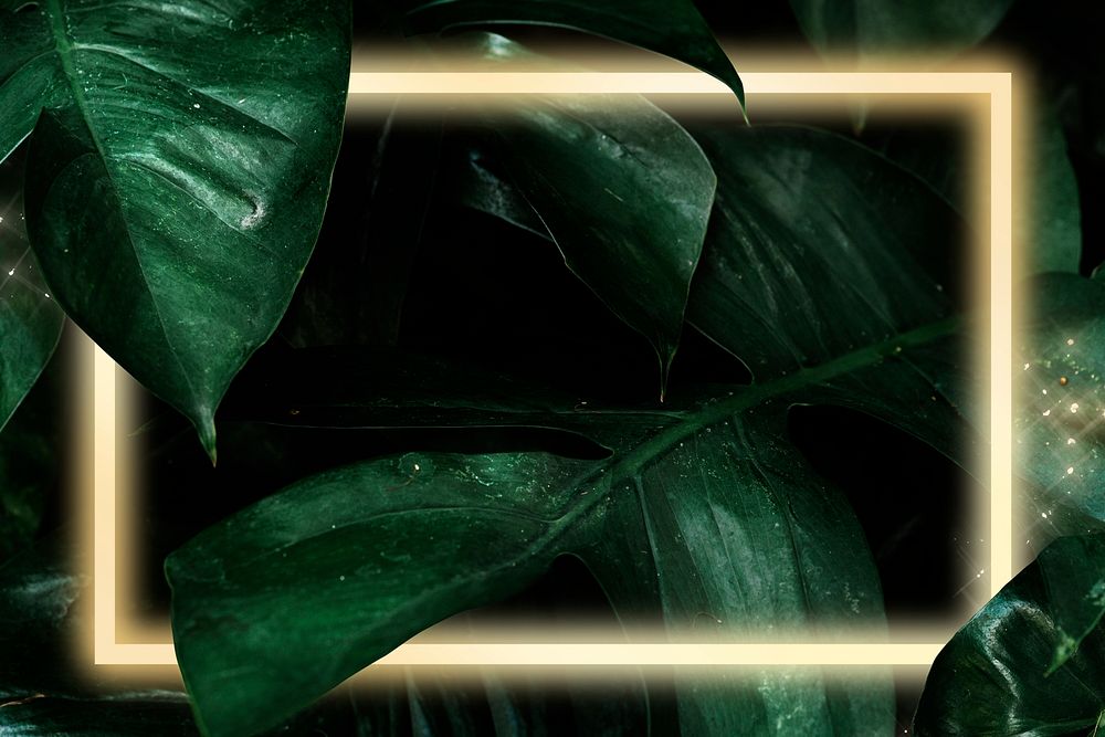 Botanic green leaves neon frame psd