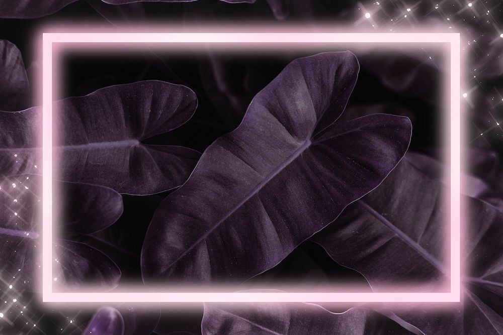 Psd purple neon botanical frame