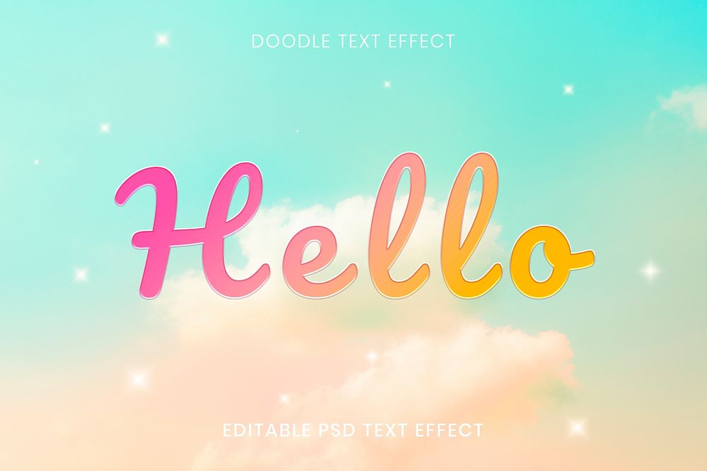 Hello word psd text effect doodle colorful hand writing
