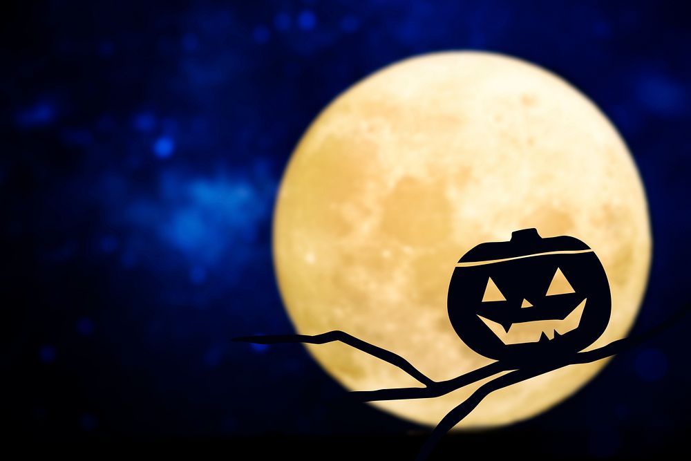Pumpkin silhouette over a full moon