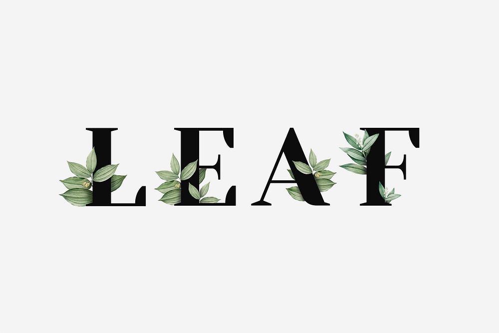 Botanical LEAF word black typography