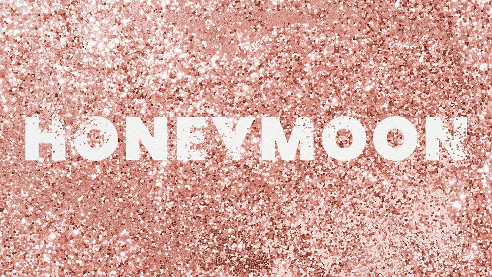 Honeymoon typography on a copper glitter background