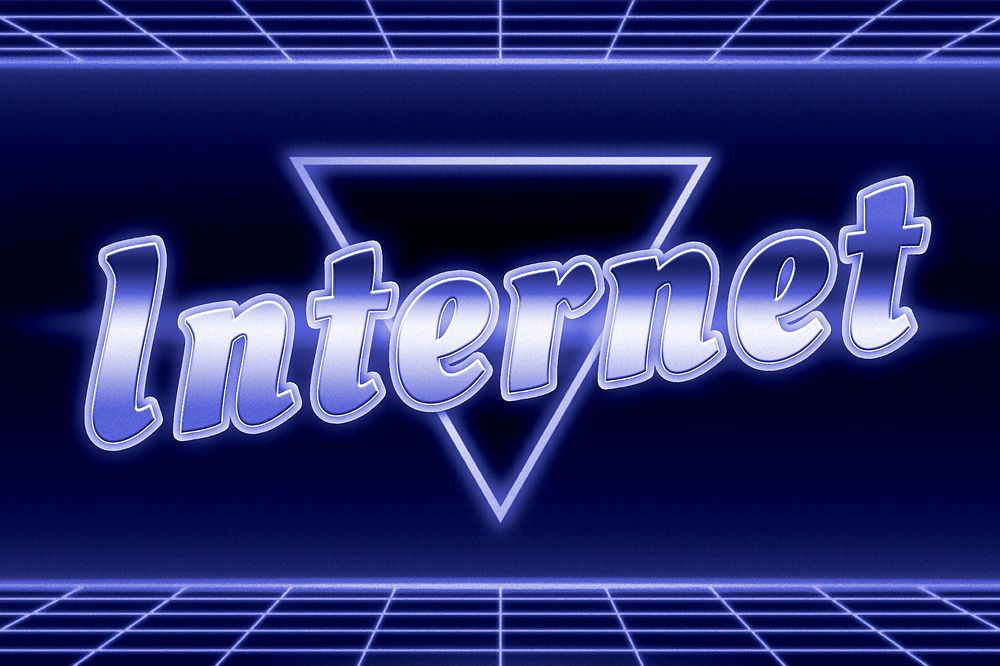 Neon blue 80s internet word grid lines