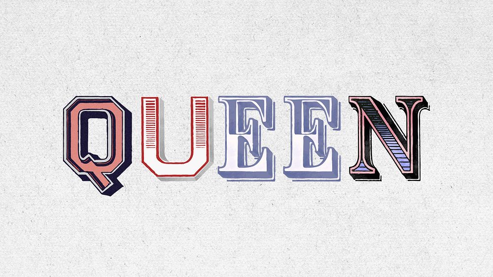 3D word queen vintage typography