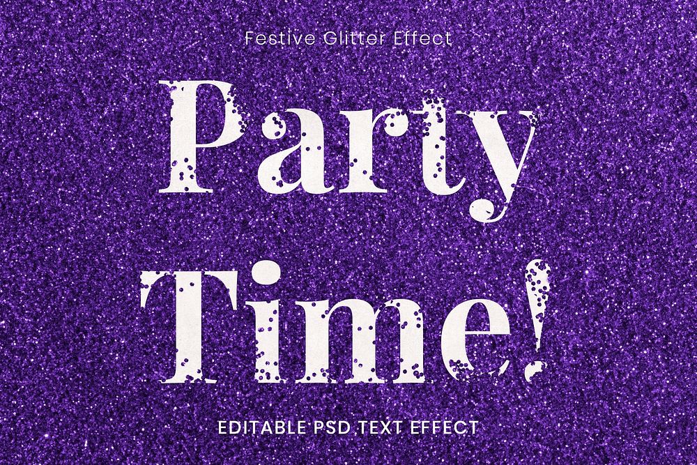 Glitter party time editable text effect template psd