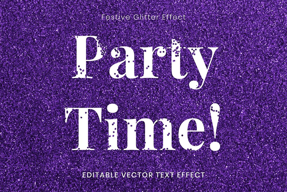Glitter party time editable text effect template vector