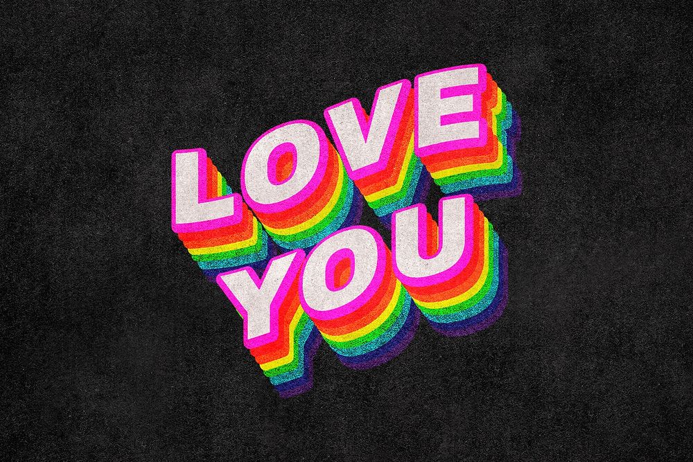 LOVE YOU rainbow word typography on black background