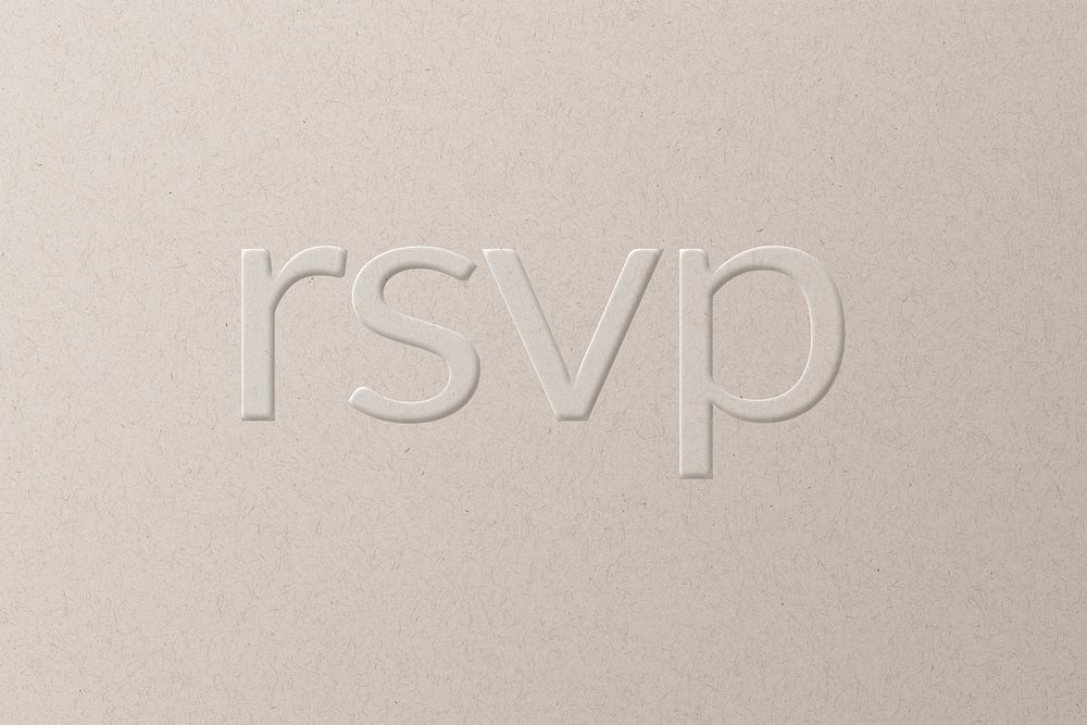 RSVP embossed font white paper background