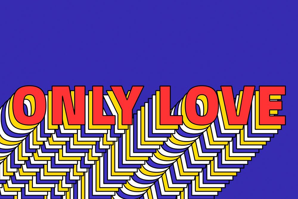 ONLY LOVE layered word retro typography on blue