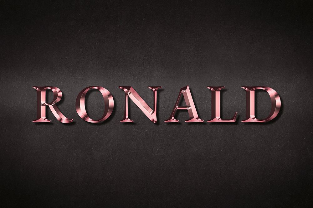 Ronald typography in metallic rose gold design element