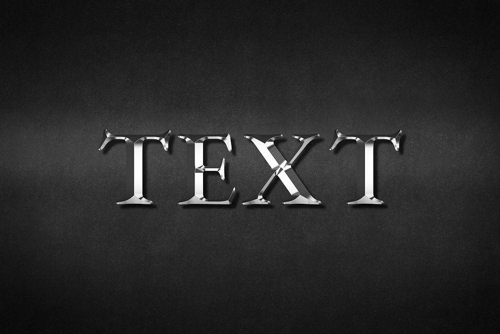 Text typography in silver metallic effect design element