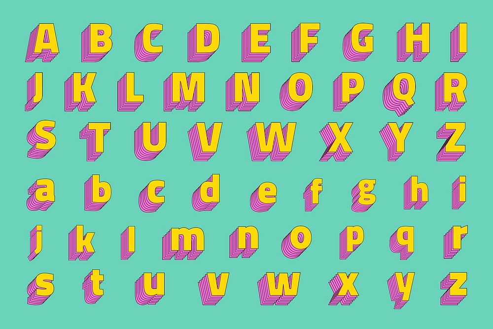 Alphabet set 3d psd stylized typeface