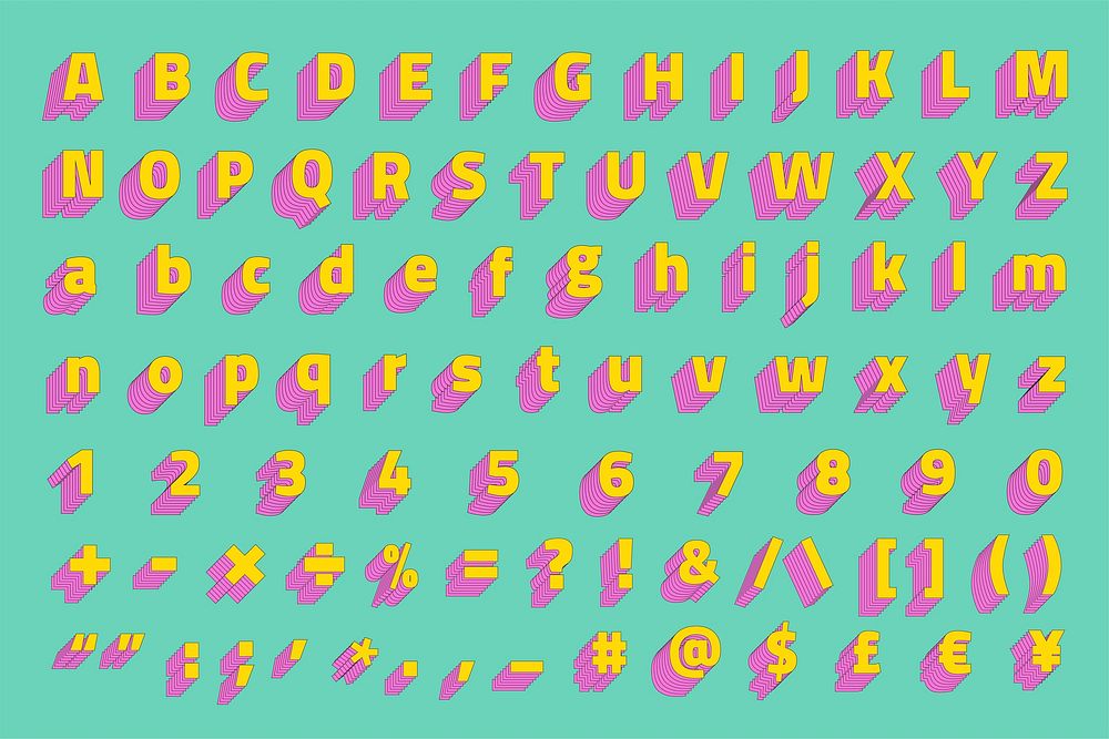 Alphabet set 3d stylized vector typeface
