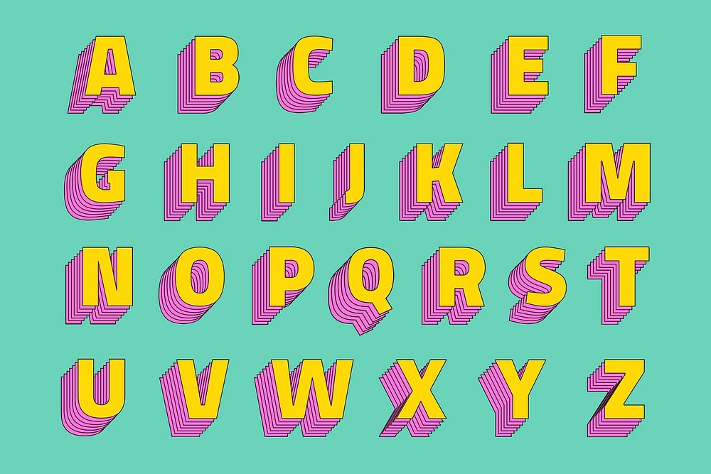 Alphabet set 3d psd stylized typeface