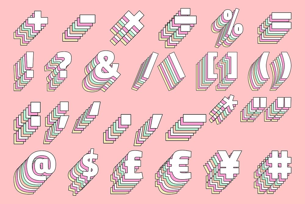 Layered symbol set psd pastel stylized typography