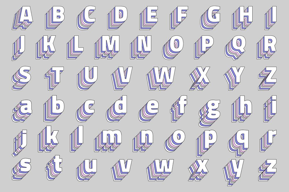 Psd retro font alphabet set typography
