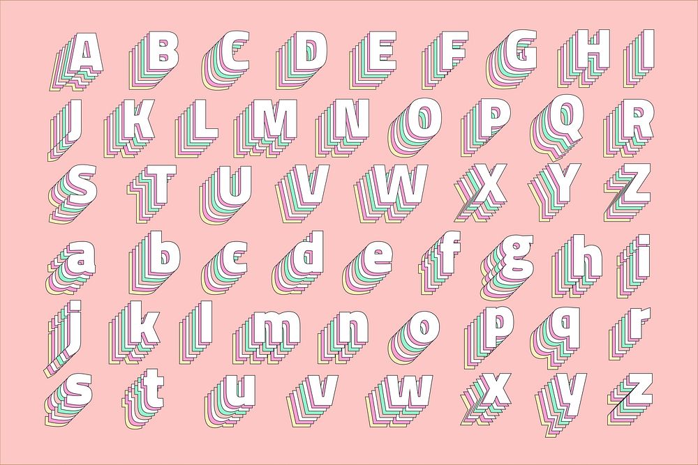 3d vector retro alphabet pastel alphabet set
