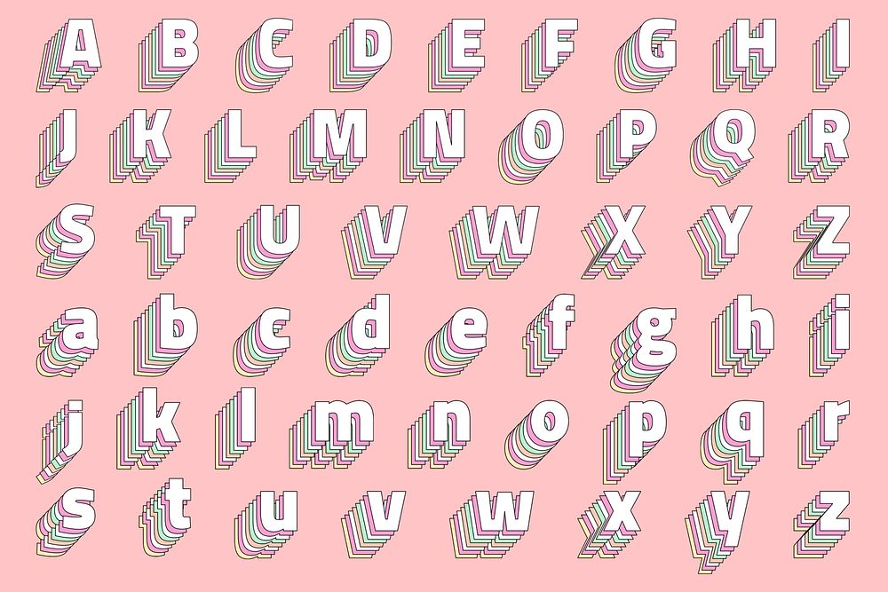 Psd 3d font pastel alphabet set typography