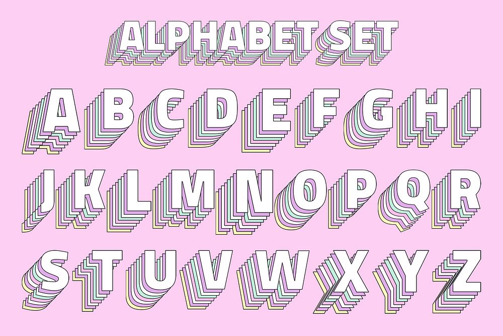 Pastel 3d vintage alphabet psd set typography