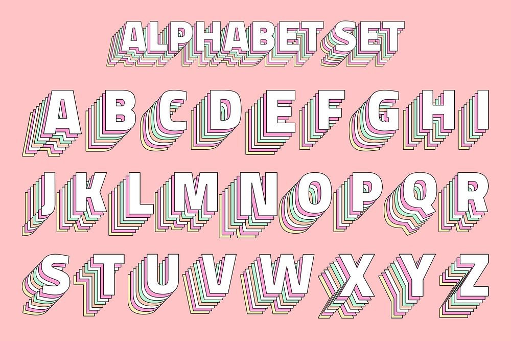 Layered psd a-z pastel set typography