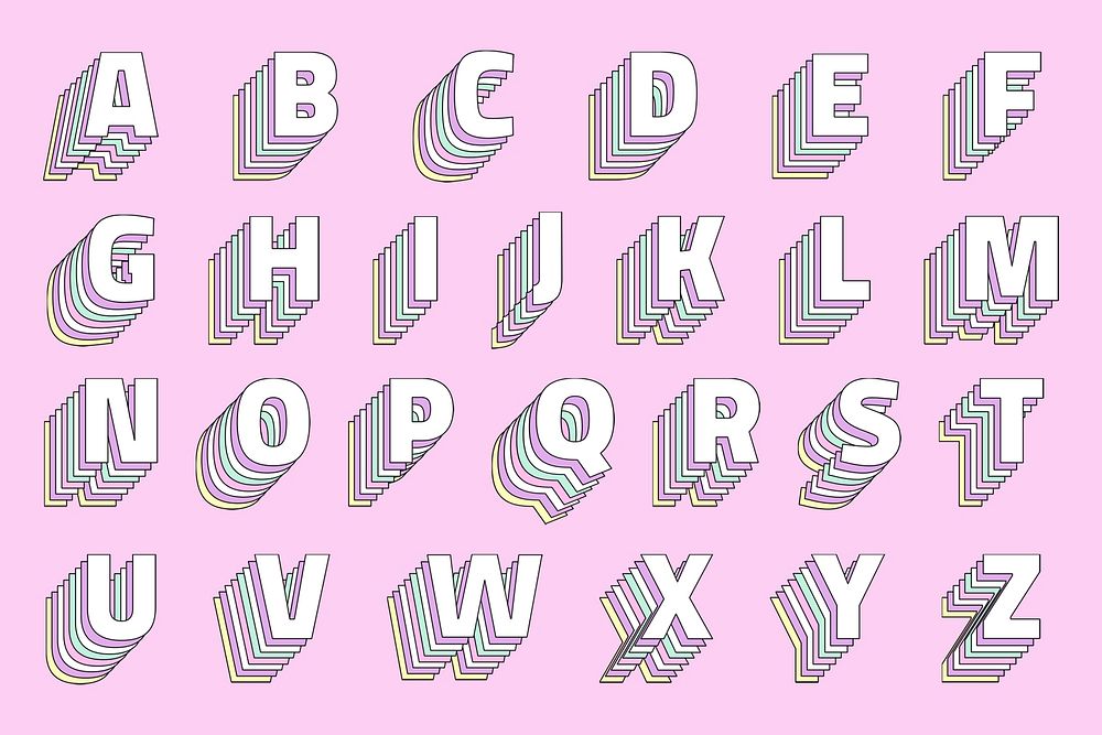 3d pastel alphabet psd set typography