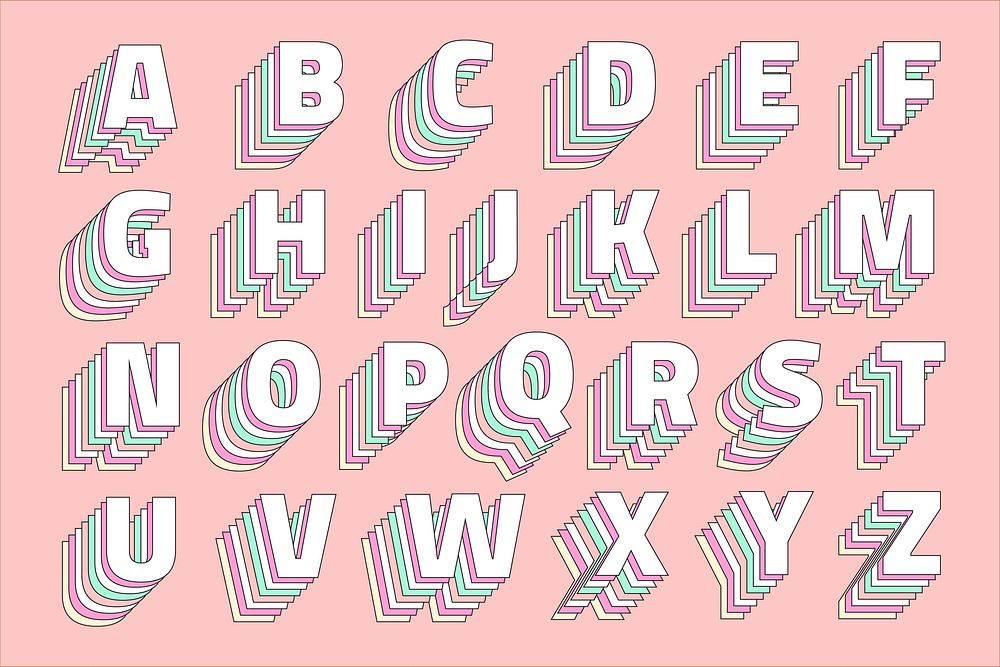 Alphabet vector set 3d pastel retro typeface