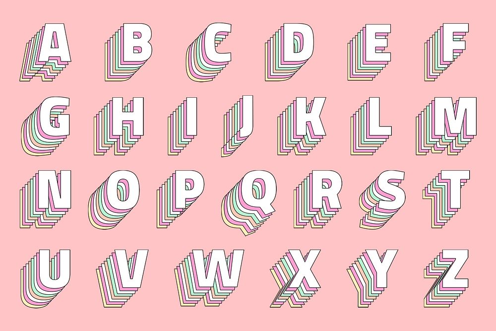 Layered psd pastel alphabet set retro typography