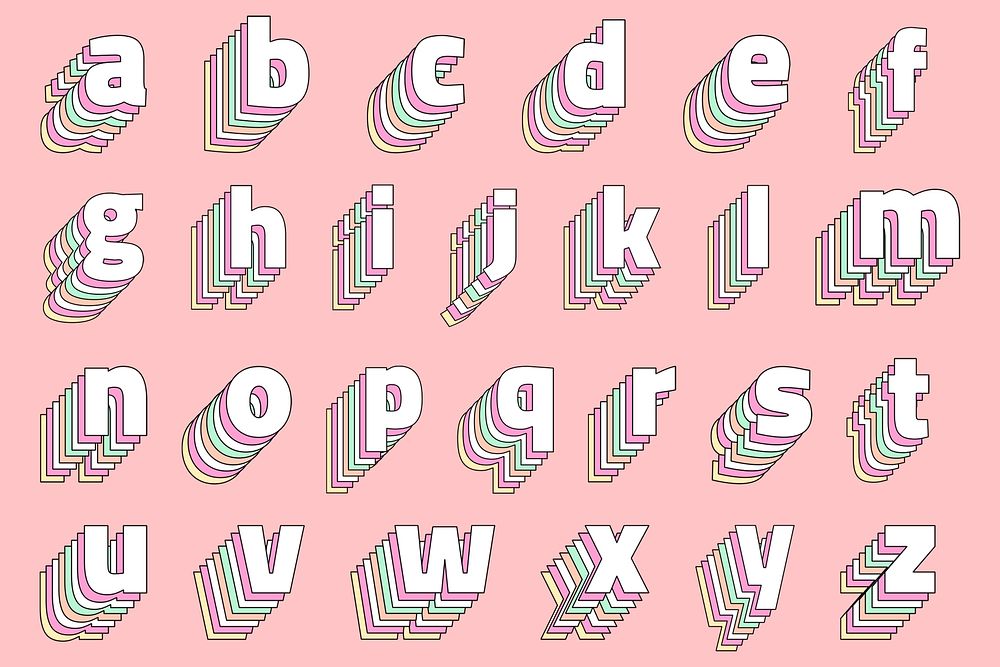 Lowercase pastel alphabet psd set retro typography