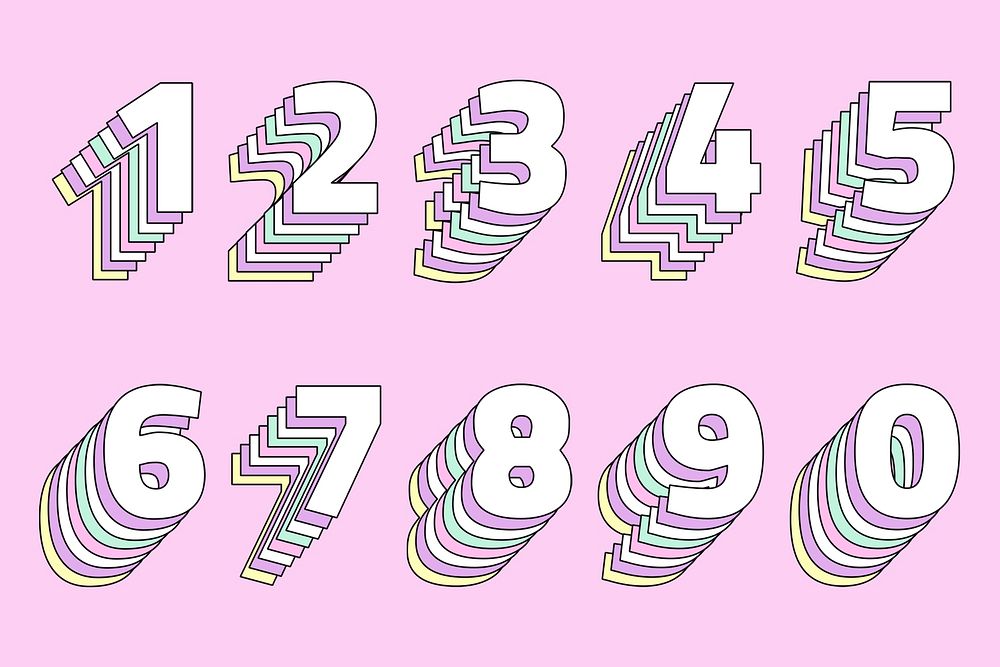 Number set pastel 3d psd stylized typeface