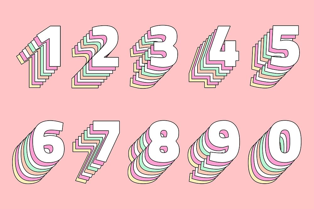 Number set pastel 3d psd stylized typeface