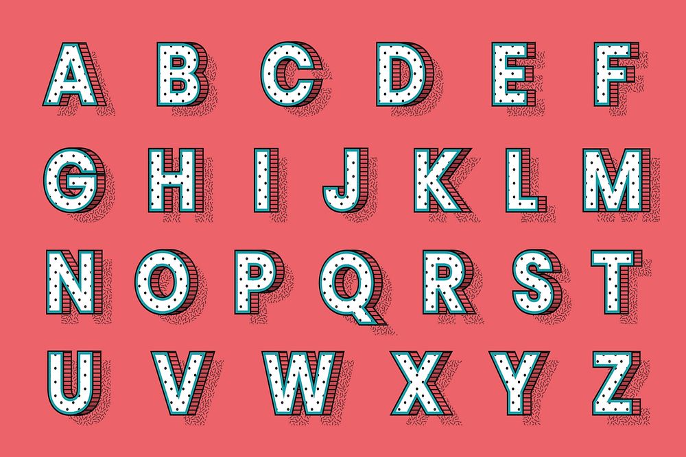 3D alphabet psd isometric halftone style typography