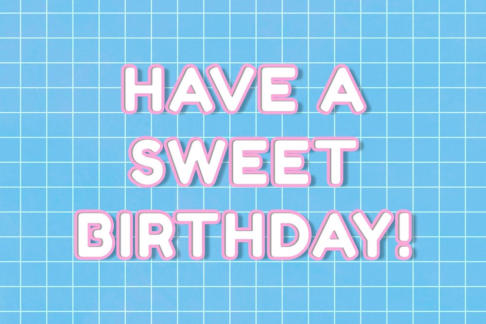Bold neon 80&rsquo;s miami have a sweet birthday! word outline typography on grid background
