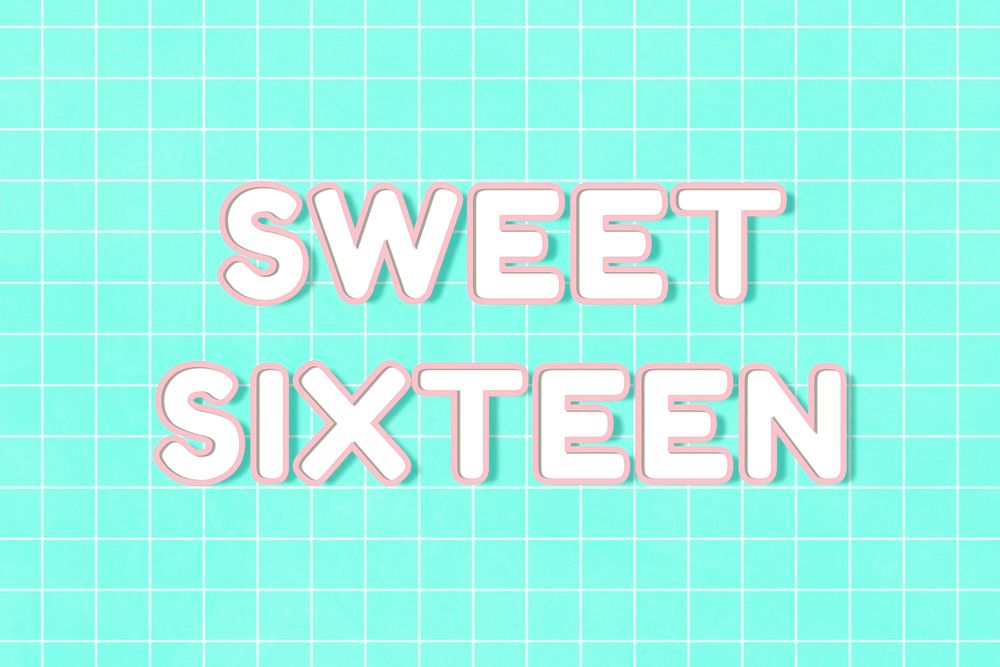 Neon miami sweet sixteen word typography on grid background