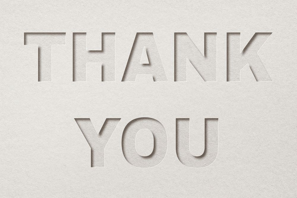 Thank you word paper cut typography