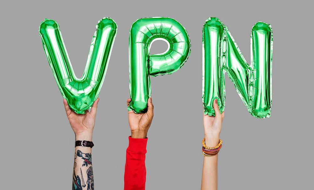 Hands holding VPN word in balloon letters