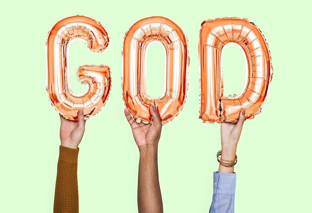 Hands holding God word in balloon letters