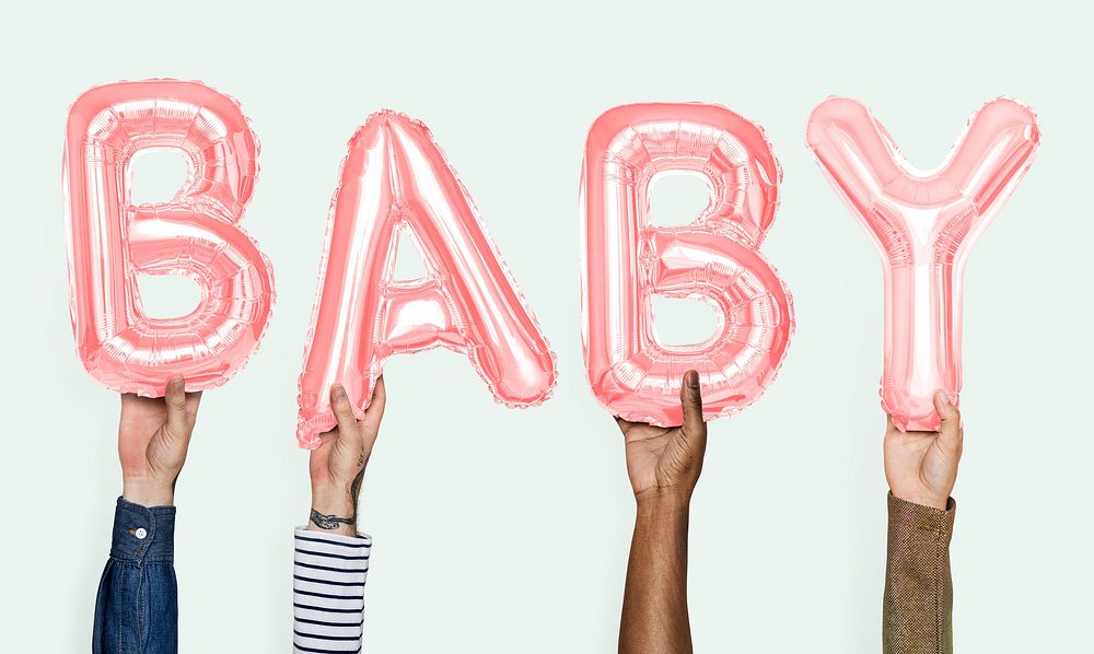 Hands showing baby balloons word