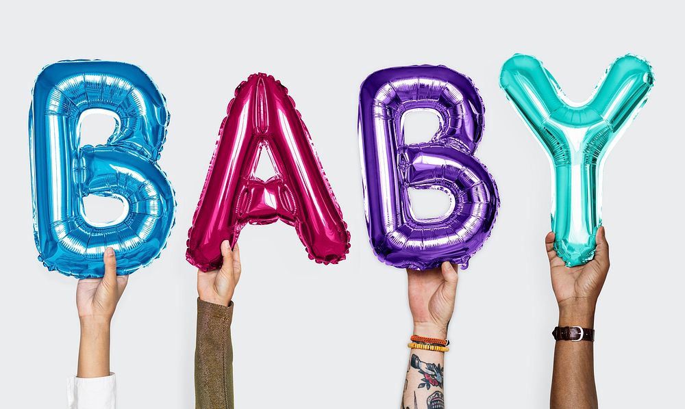 Hands showing baby balloons word