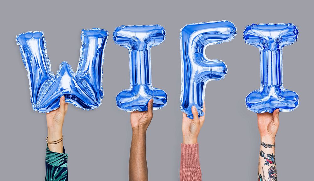 Hands showing wifi balloons word